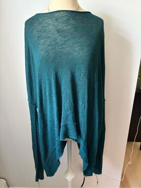 Free People - Lightweight Teal Open-Back Knit Sweater - Small